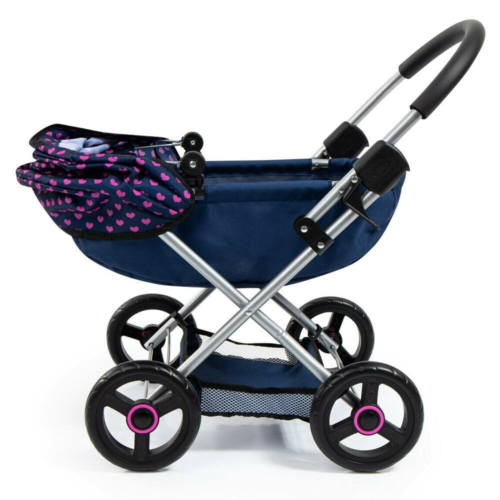 Bayer Cosy 59cm Pram/Stroller Kids Toy for 46cm Dolls Dark Blue w/ Pink Hearts — image 8