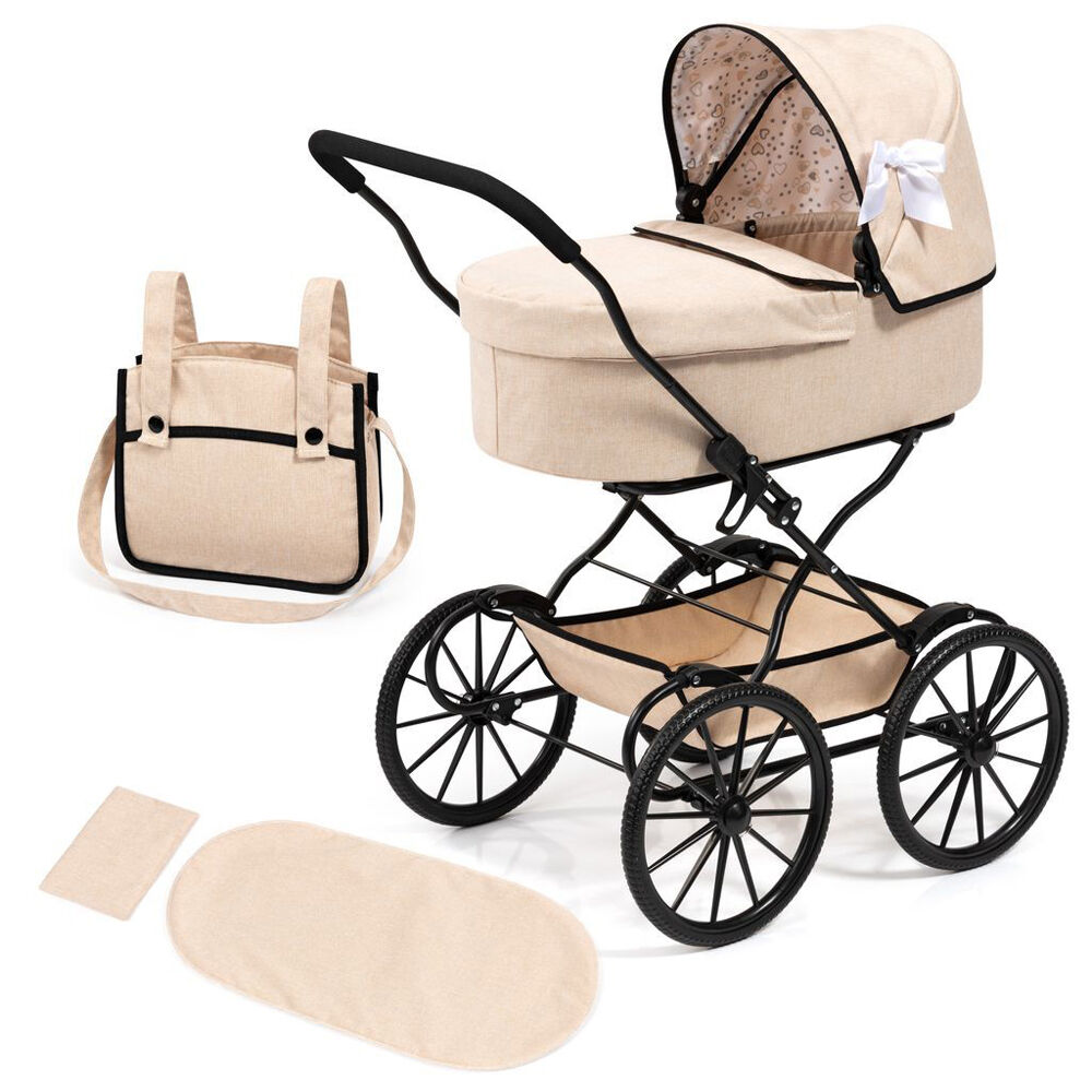 Bayer Beige/Black Classic Doll Push Pram Pretend Play Kids Stroller