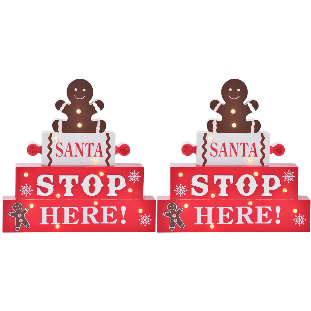 Gibson Gifts Gingerbread Santa Stop Here Christmas Decoration Sign (2 Pack)