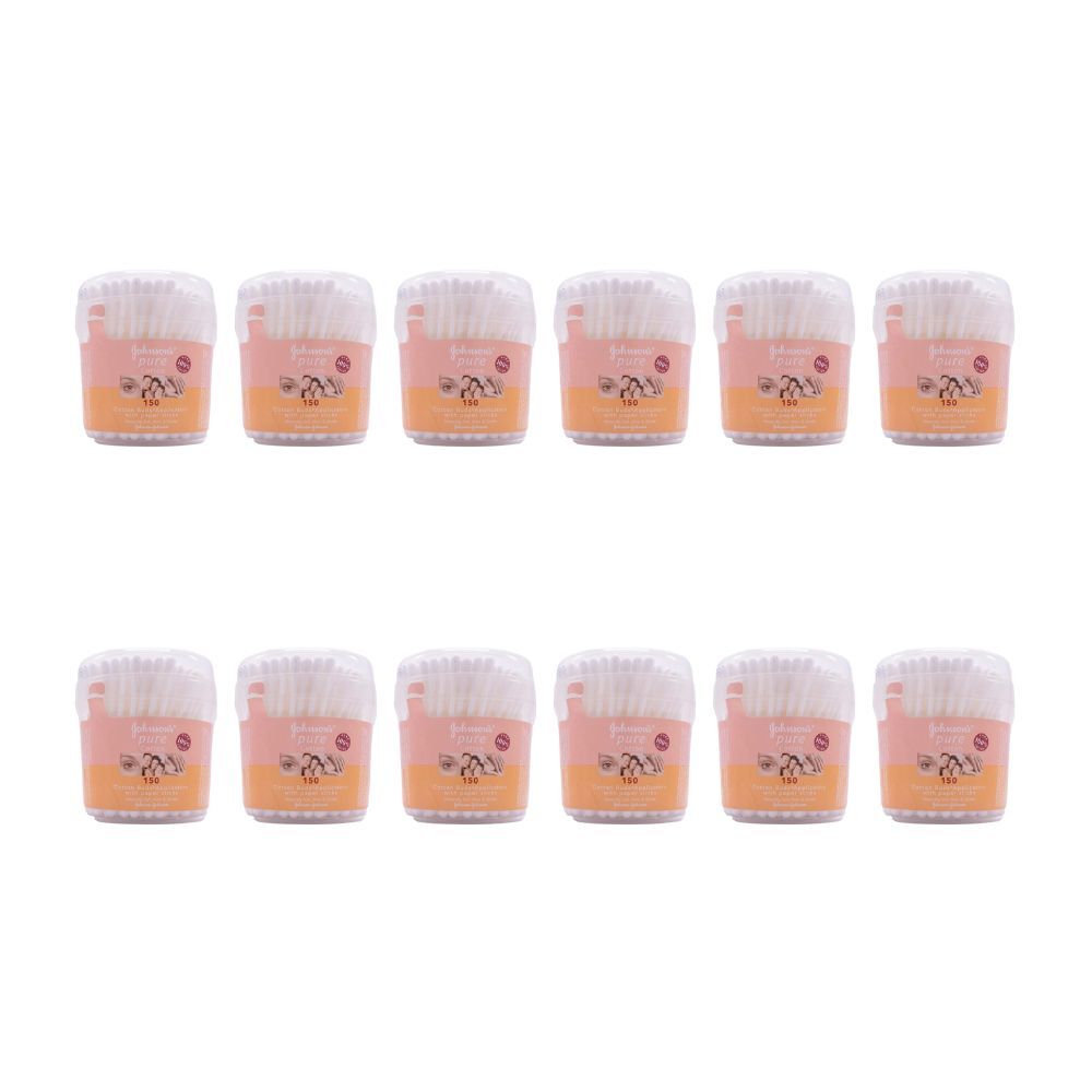 Johnson's 150pc Johnson's Pure Cotton Buds Applicator w/ Paper Sticks Ear Care (12 Pack)