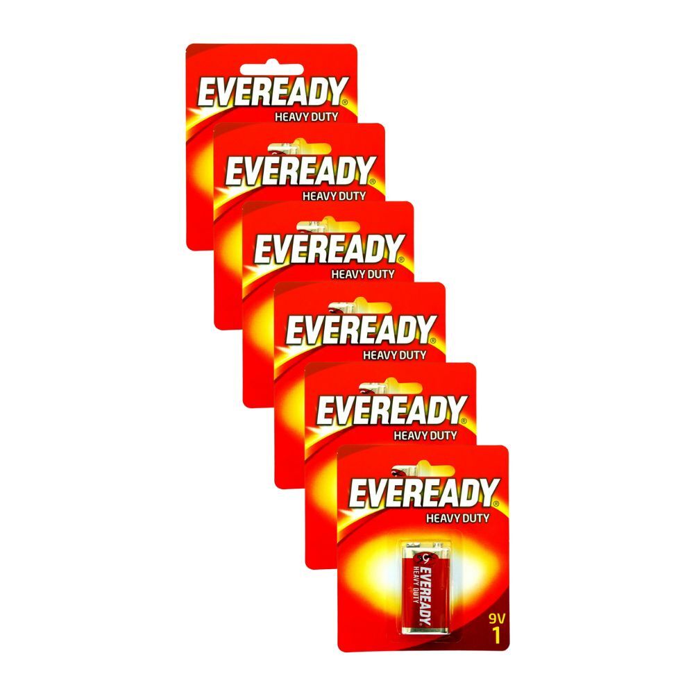 Eveready 9V Heavy Duty Zinc-Carbon Powered Battery Single Use Most Devices (6 Pack)