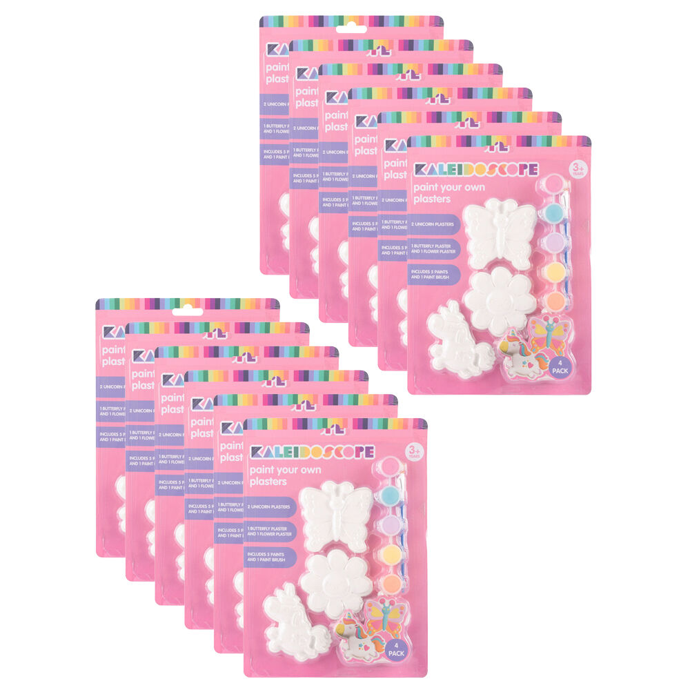 Kaleidoscope 4pc Kaleidoscope Paint Your Own Plasters w/ 5x Paints & Brush Kids Art 3y+ (12 Pack)