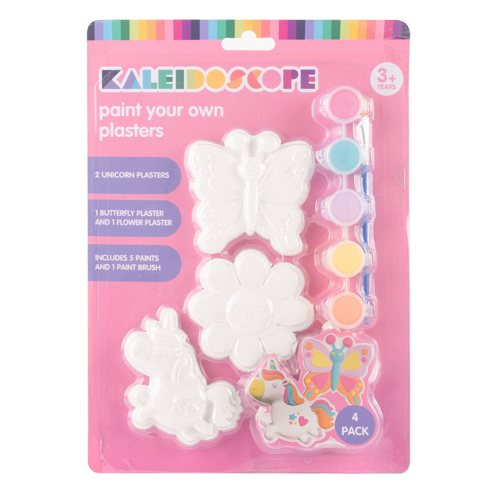 Kaleidoscope Paint Your Own Plasters w/ 5x Paints & Brush Art Craft 3y+ (4 Pieces)