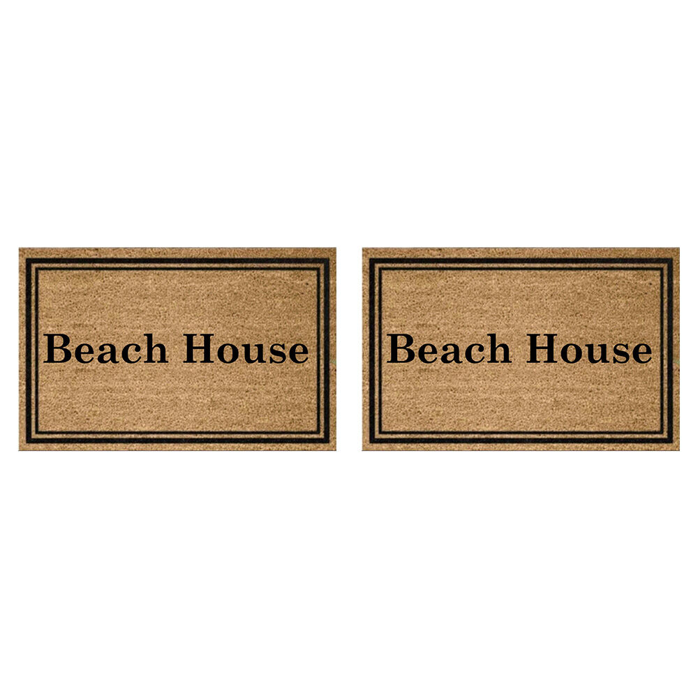 Solemate PVC Backed Coconut Coir Beach House Text Slimline Doormat 45x75cm (2 Pack)