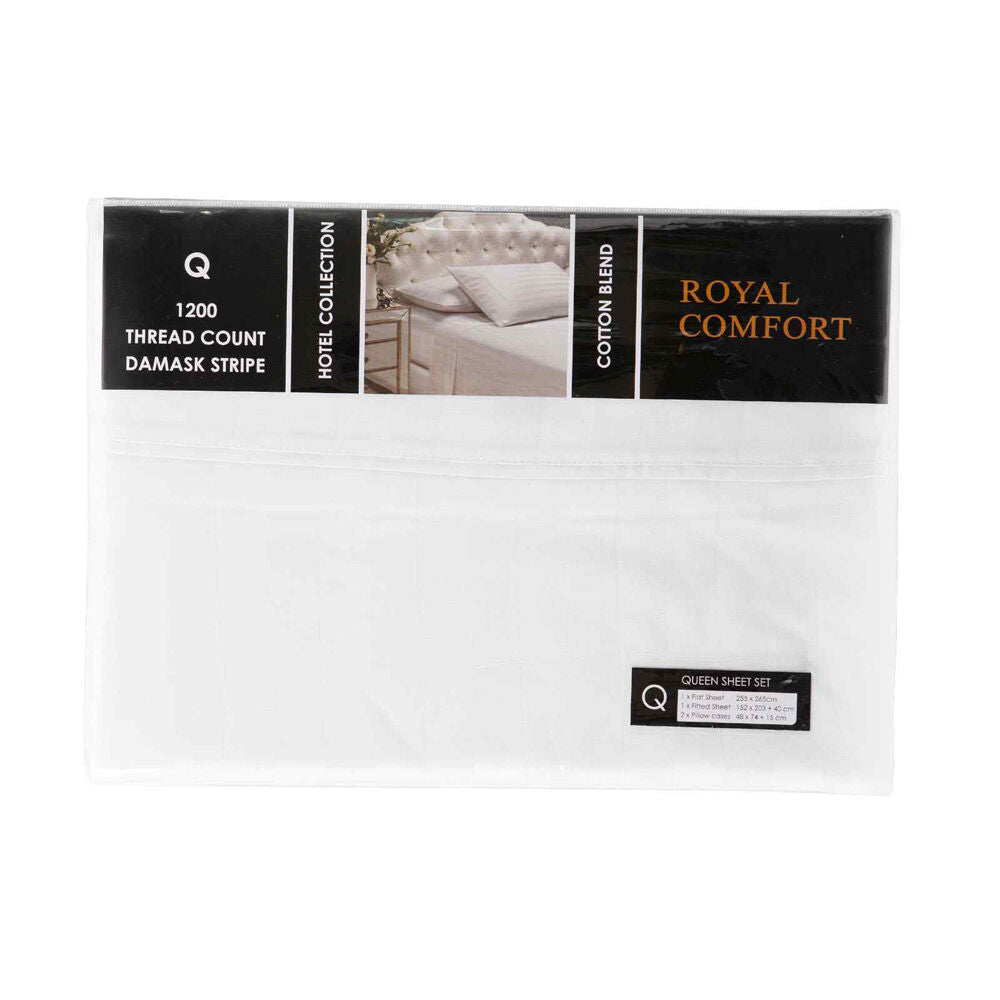 Royal Comfort Damask Sheet Set 1200TC Stripe Cotton Blend White — image 2