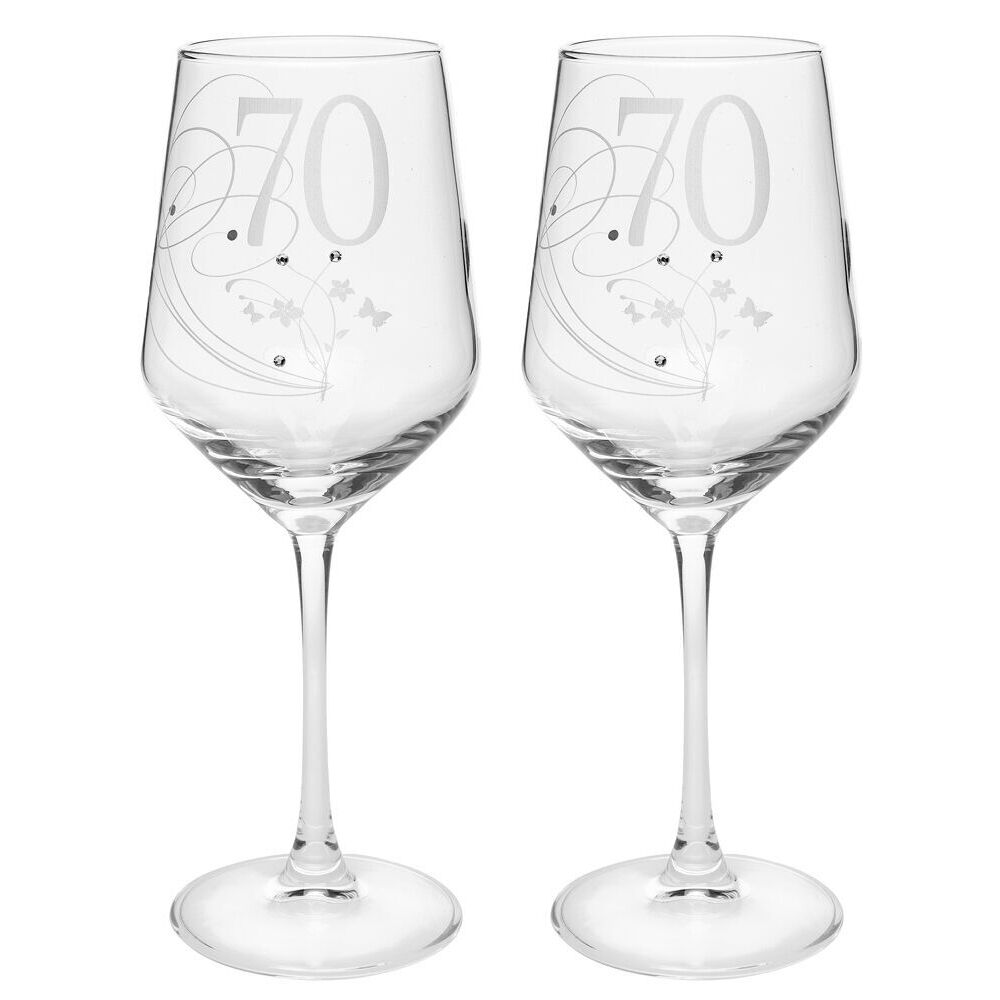 Gibson Gifts 70 Birthday Crystal Wine Glass Toasting Tumbler Drinkware Clear (2 Pack)