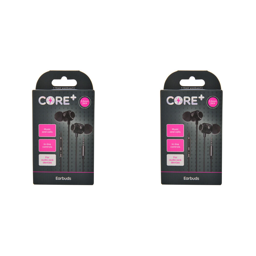 Core 3.5mm Jack Earphones/Earbuds In-Ear Wired w/ Built-In Mic 1.2m Black (2 Pack)