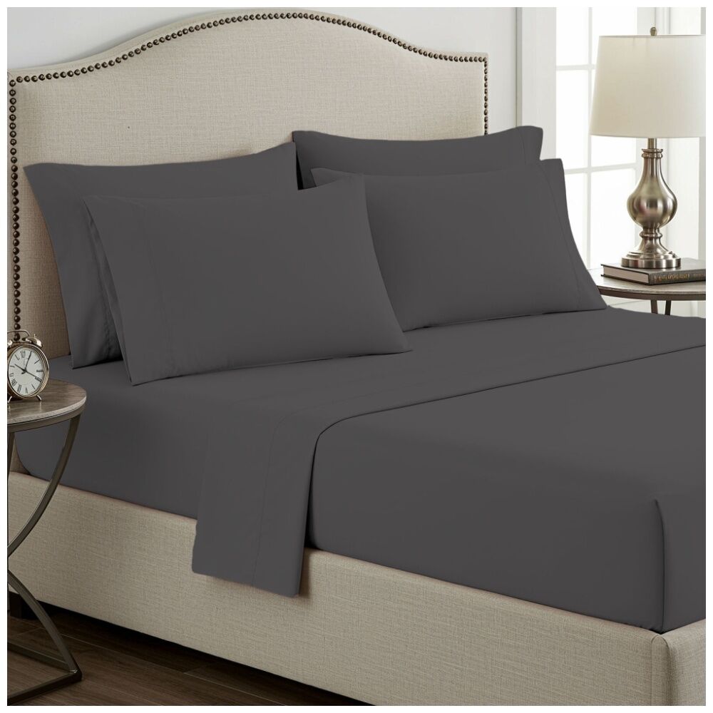 Grosvenor House Plain Dyed Bamboo Cotton Standard Pillowcase Granite (2 Pieces)