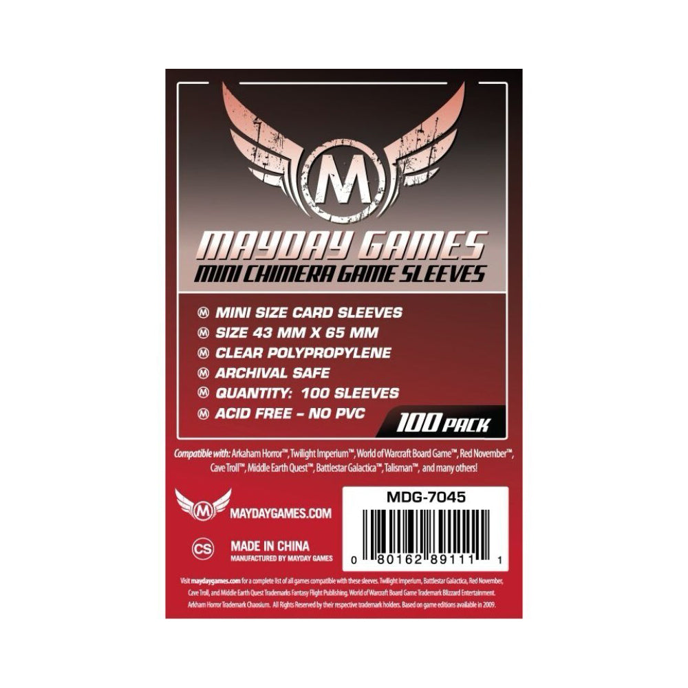28197-100pc-mayday-43x65mm-mini-chimera-game-sleeves-case-protector-red