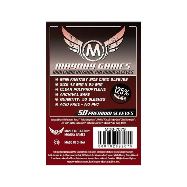 28198-50pc-mayday-43x65mm-premium-mini-chimera-game-card-sleeves-dark-red