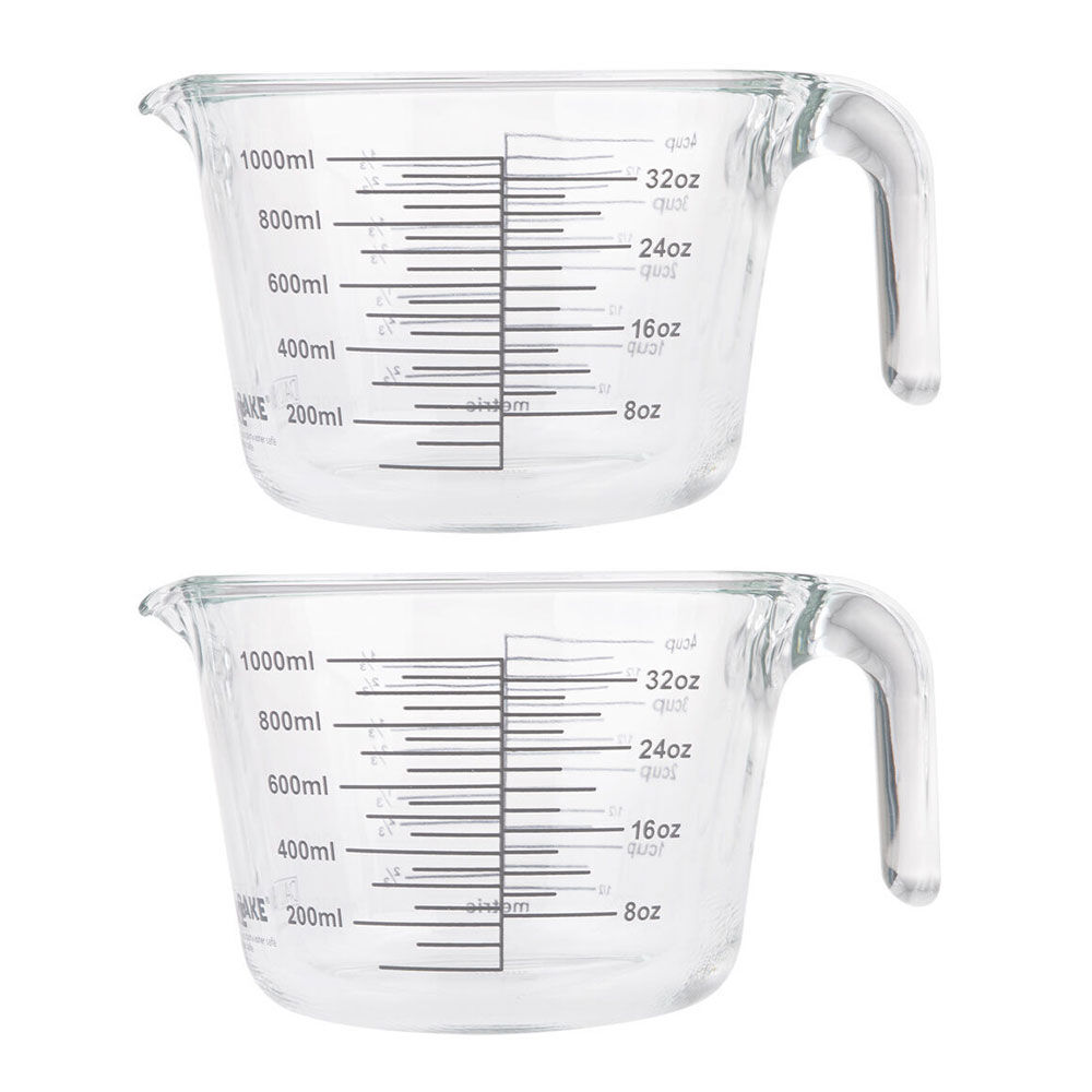 Daily Bake Borosilicate Glass 4-Cup/1L Measure Jug Baking/Cooking Clear (2 Pack)