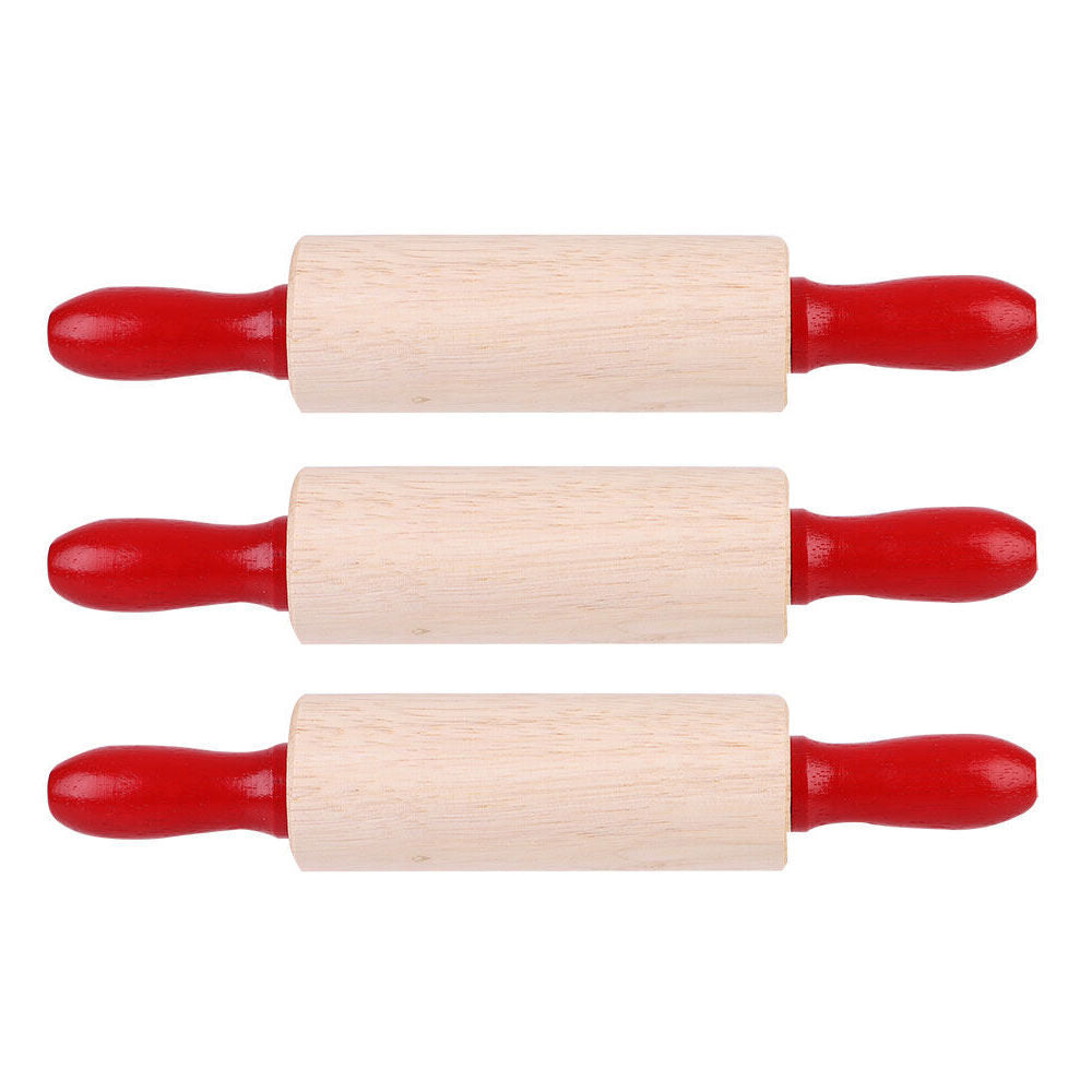 Daily Bake Small Wood Rolling Pin Pastry Dough Roller 20x3.7cm Natural/Red (3 Pack)