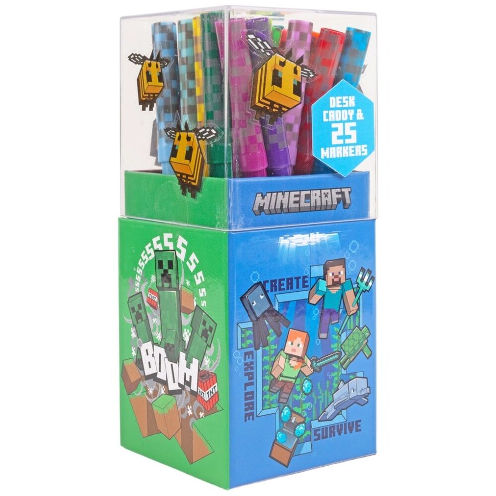 Minecraft Theme Desk Caddy w/25 Colour Markers Kids Art/Craft Accessory — image 2