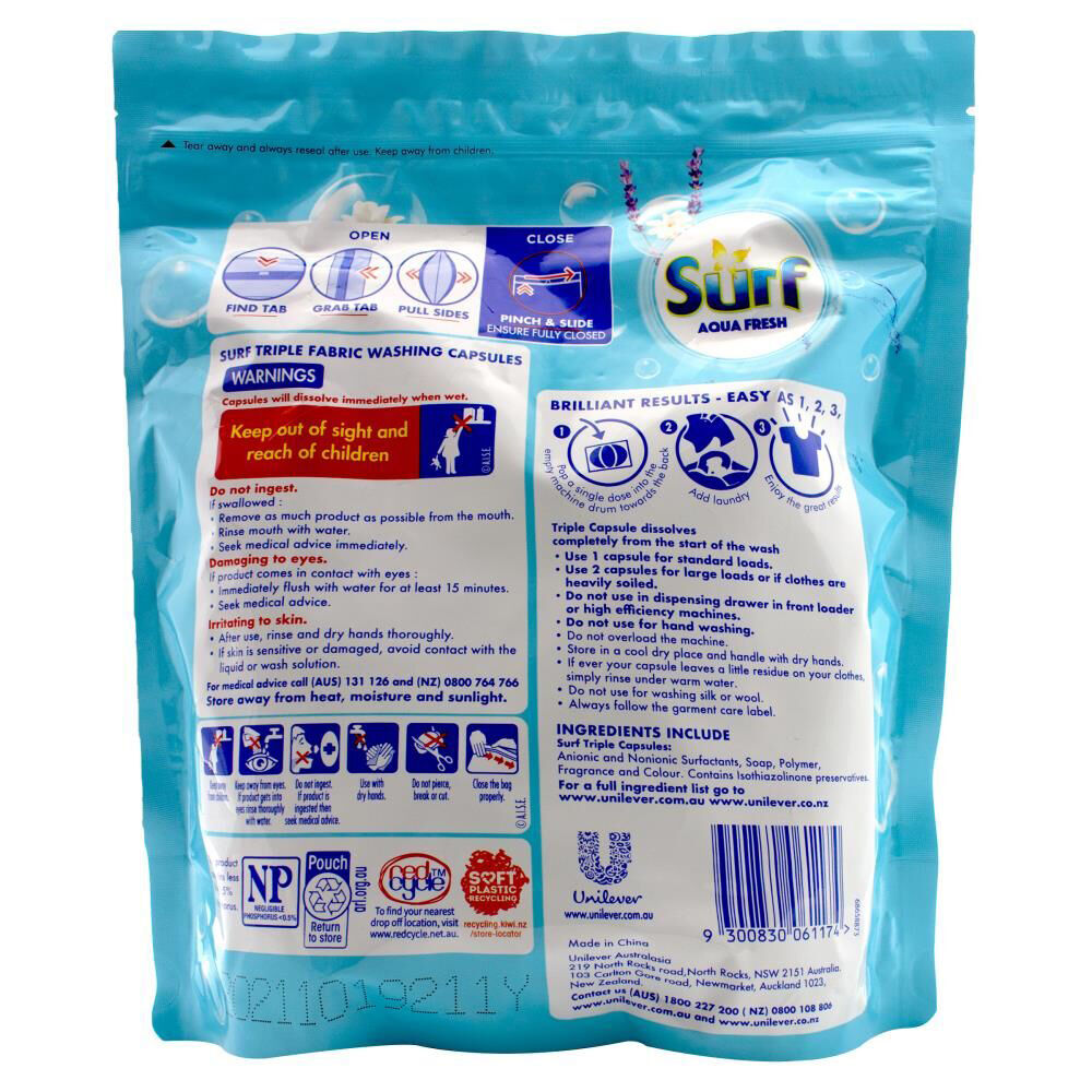 Surf Laundry Capsules Aqua Fresh Front & Top Loader 390g Stain Removal Pods (30 Pieces) — image 2