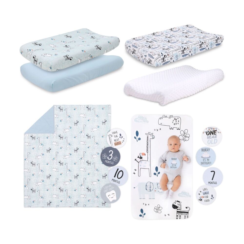 Little Haven Safari Boy Themed Baby Cot Bedding Bundle Blue (7 Pieces)