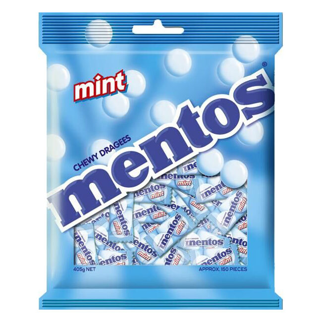 Mentos Bag Mint Candy Lollies 405g Chewy Dragees Sweets Confectionery (150 Pieces)
