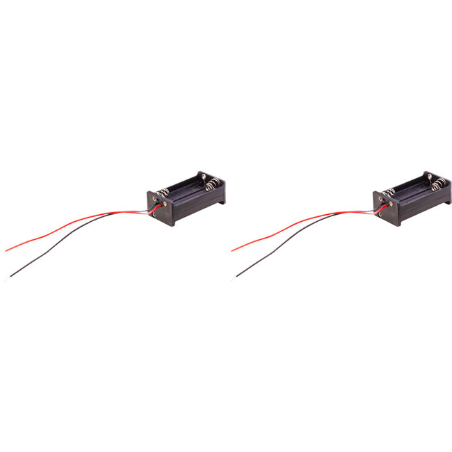 Black UM3X4 AA Battery 56.5mm Holder/Storage/Case w/ 150mm Connection Wires (2 Pack)