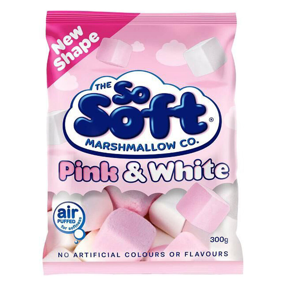 SO Soft 300g Pink & White Air Puffed Marshmallows Sweet Candy Confectionery