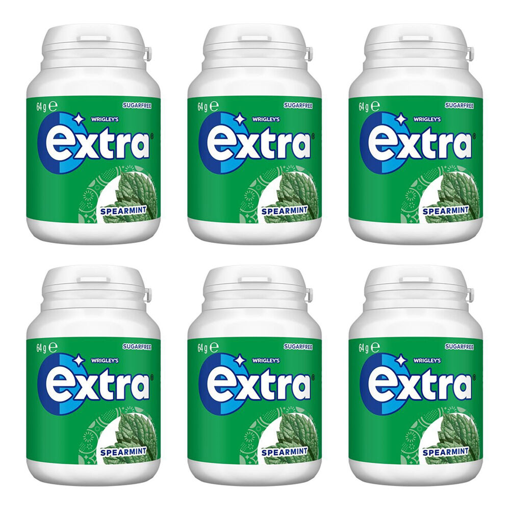 Extra Sugarfree Chewing Gum w/ Spearmint Flavour 64g Bottle Confectionery (6 Pack)
