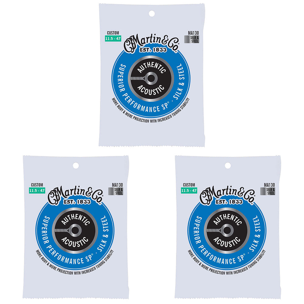 Martin Guitar Authentic Acoustic Instrument Silk/Steel 6 Strings MA130 Custom (3 Pack)