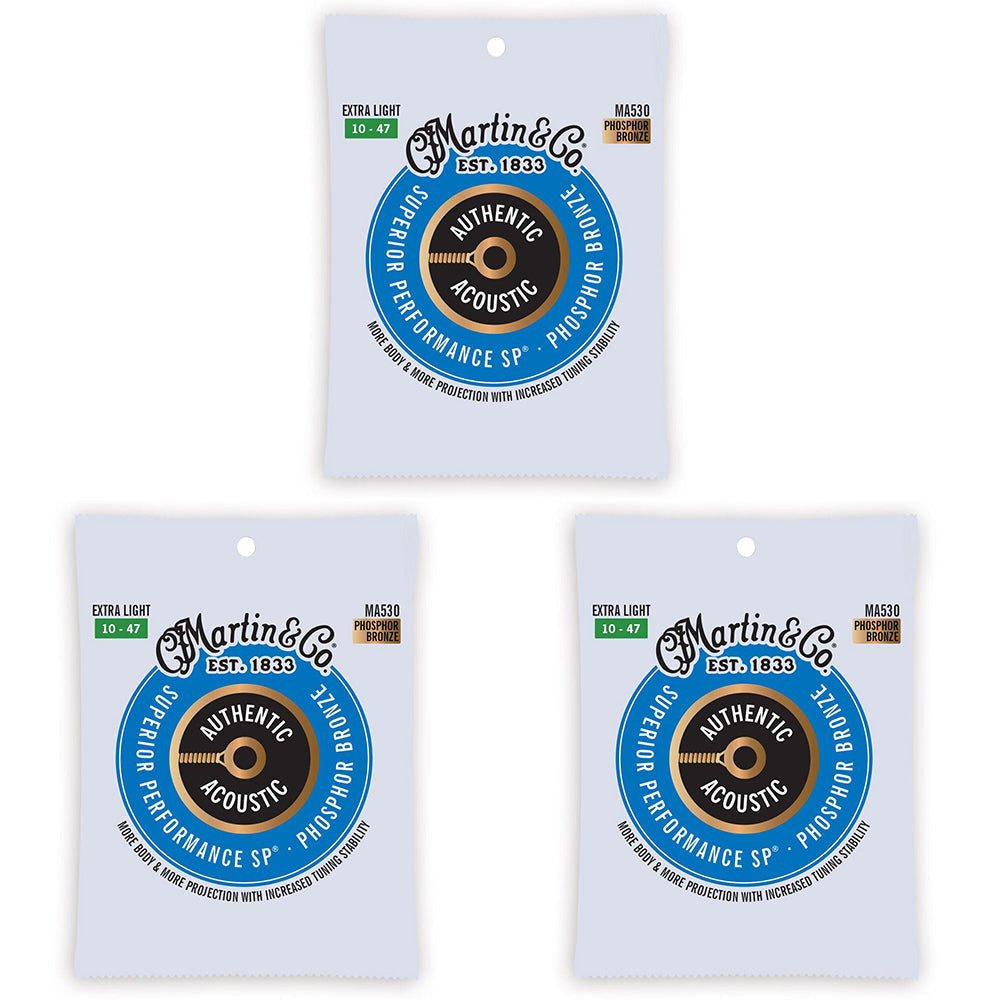 Martin Guitar Authentic Strings 92/8 Phosphor Bronze MA530 Extra Light (3 Pack)