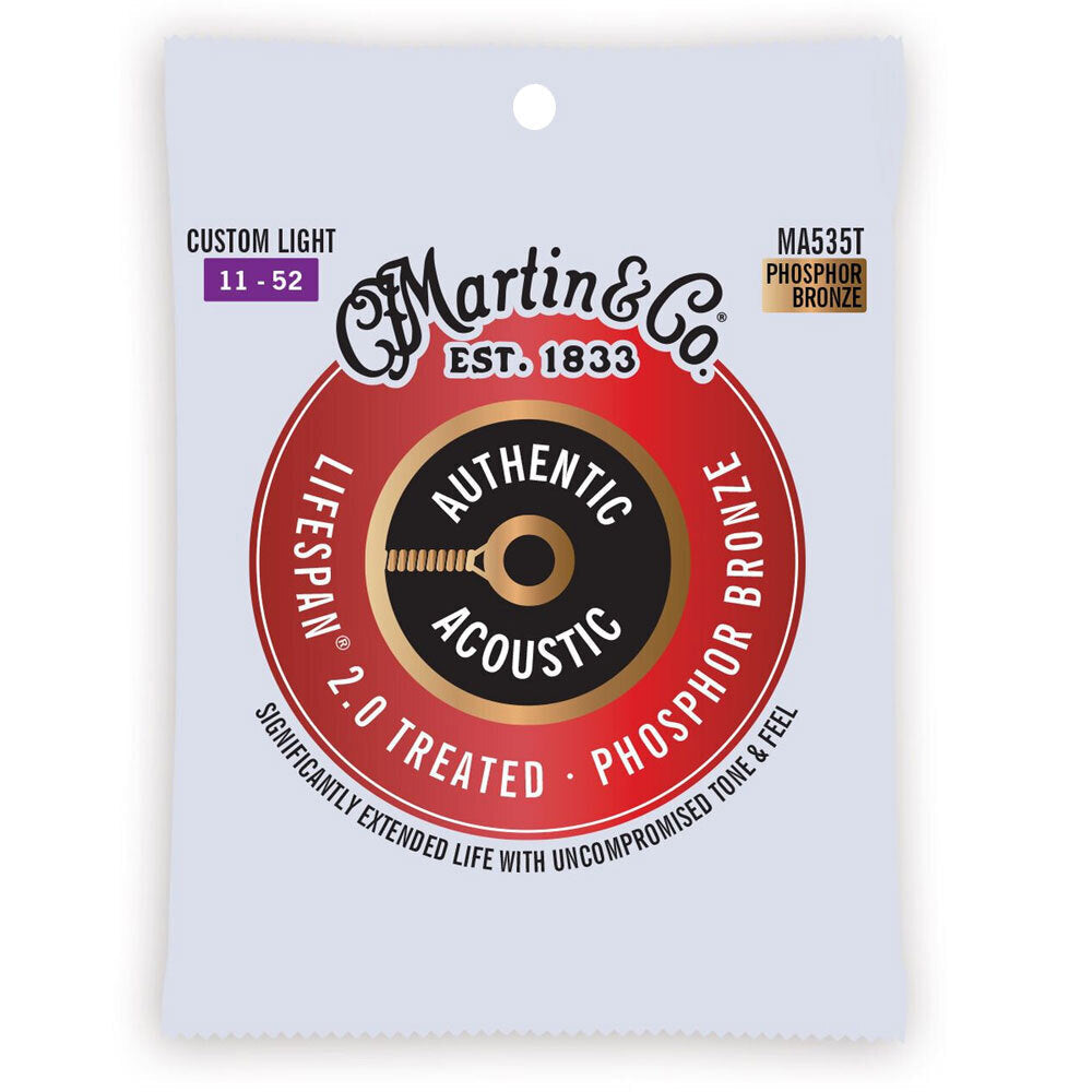 Martin Guitar Authentic Treated Strings 92/8 Phosphor MA535T Custom Light (3 Pack) — image 2