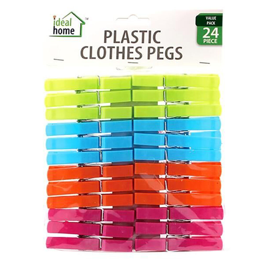 Ideal Home Plastic Cloth Pegs Laundry Hanging Clips/Clamp Lightweight (24 Pieces)