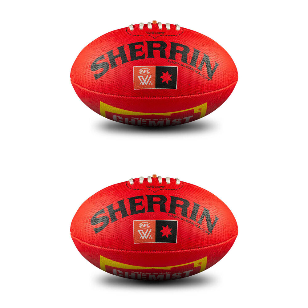 Sherrin AFLW Replica All Surface Synthetic Rubber Football Size 4 Red (2 Pack)