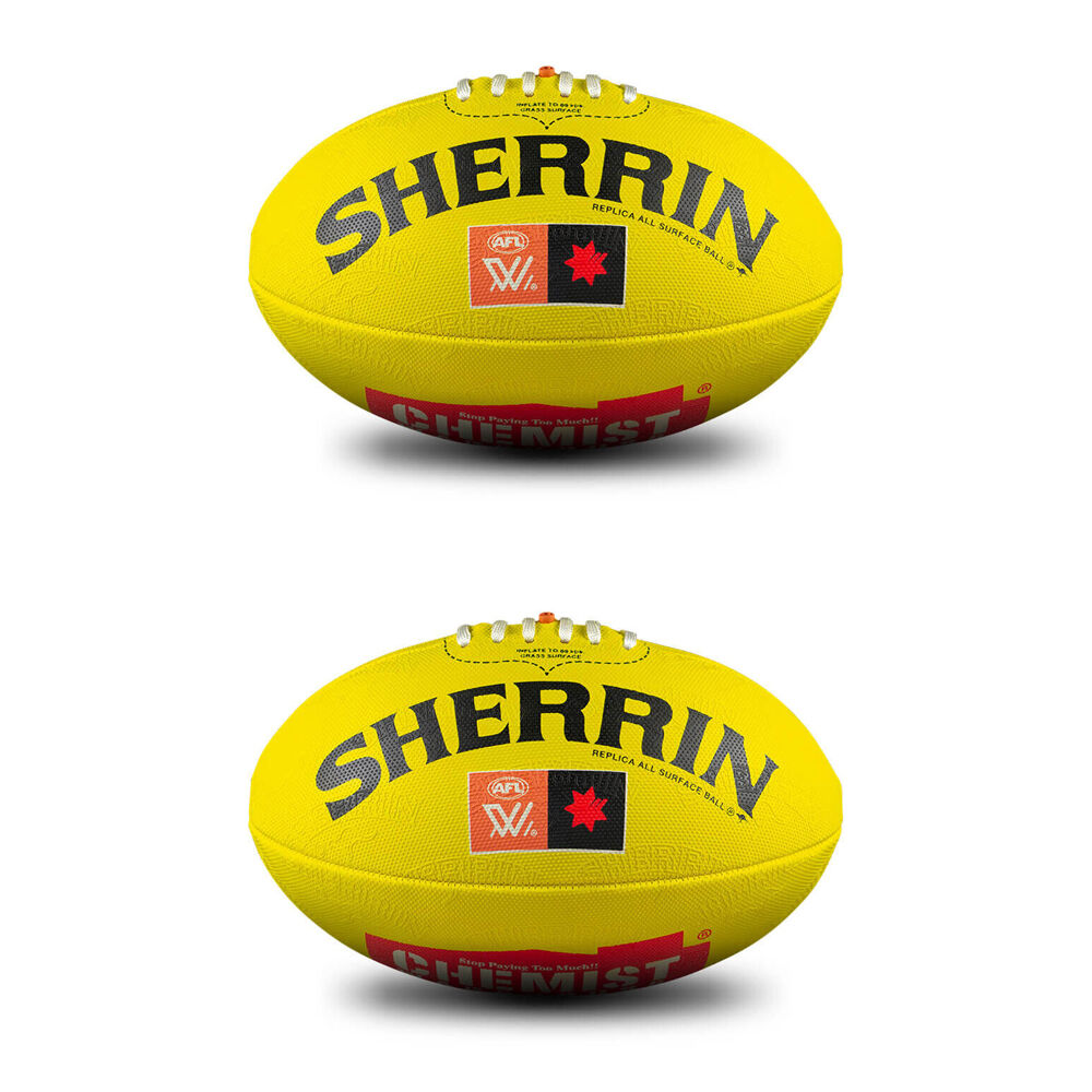 Sherrin AFLW Replica All Surface Synthetic Rubber Football Size 4 Yellow (2 Pack)