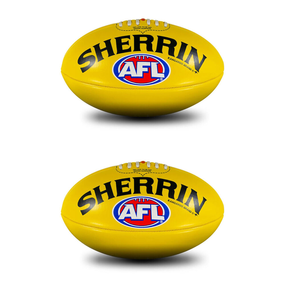 Sherrin PVC AFL Outdoor Recreational Play Replica Football Size 4 Yellow (2 Pack)