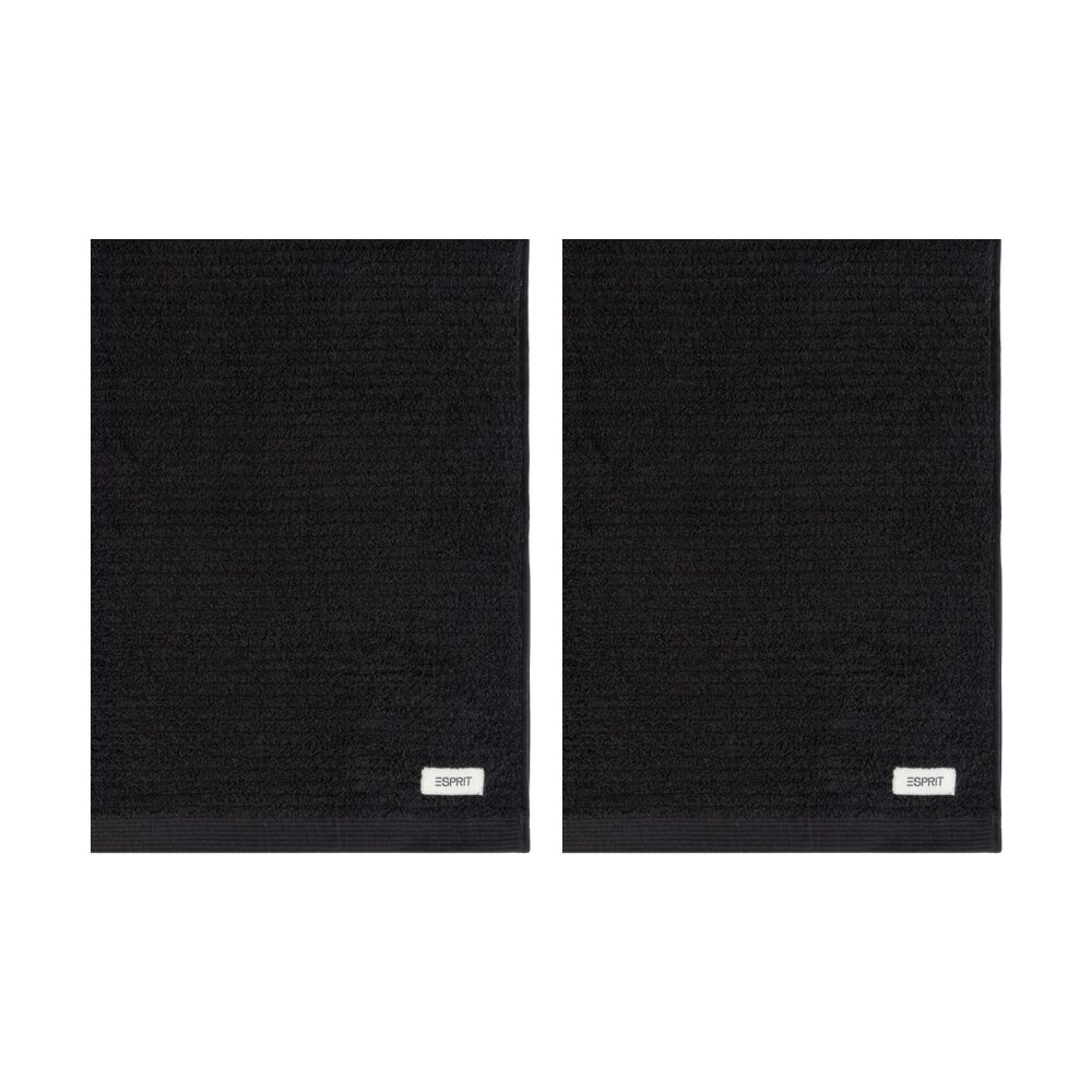 Esprit 600GSM Porto Ribbed Combed Cotton Bath Towel 68x137cm Onyx Black (2 Pack)