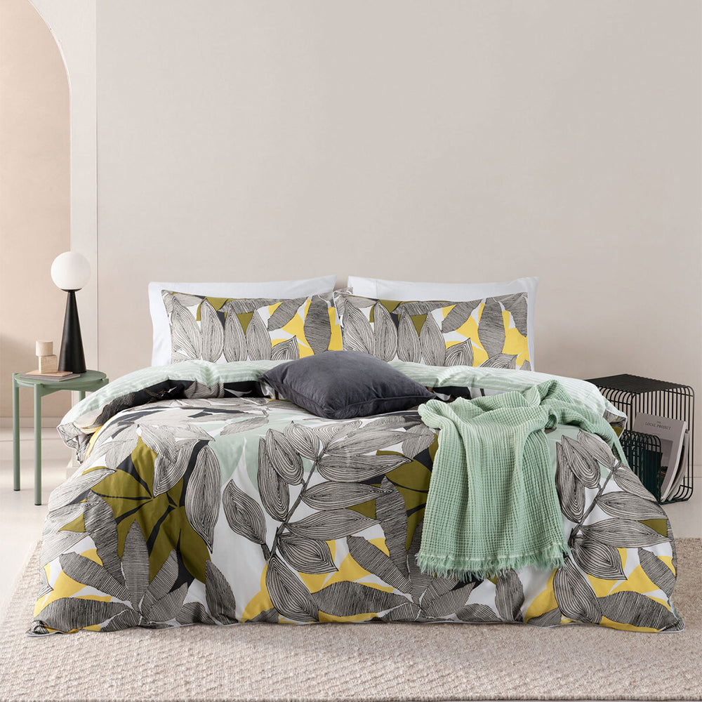 Esprit Jardin Green Single Bed Quilt Cover Set 140x210cm Cotton w/Pillowcase