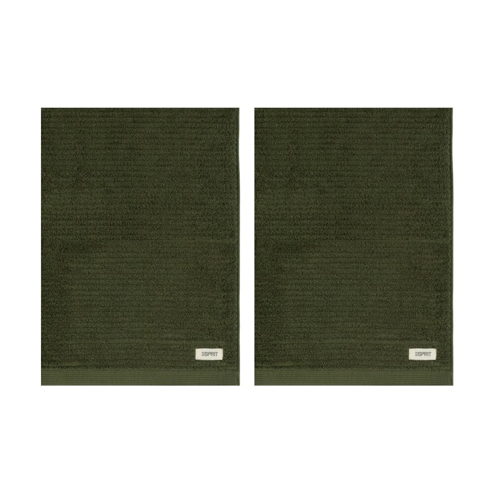 Esprit 800GSM Porto Cotton Ribbed Bathroom Bath Mat Olive Khaki Green (2 Pack)