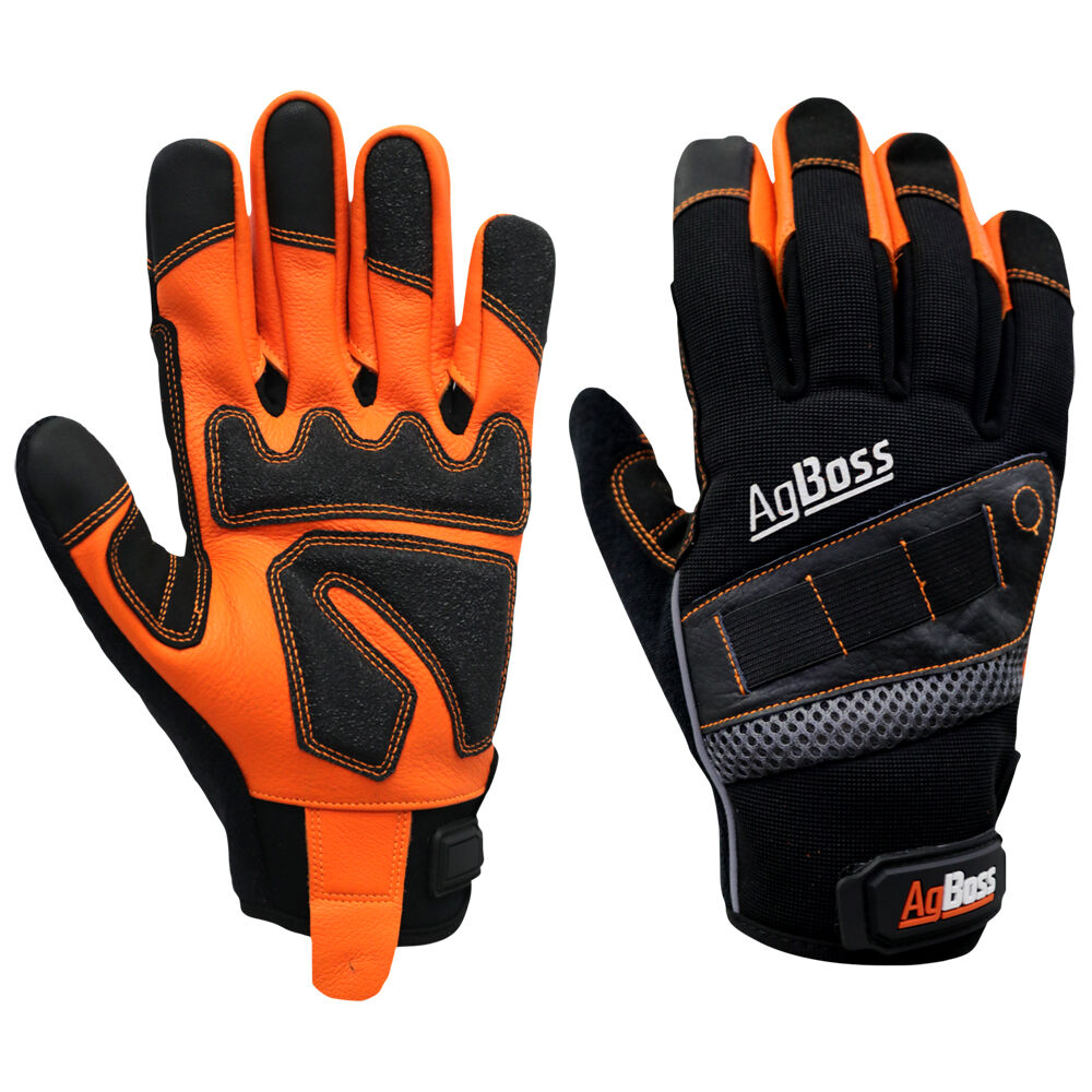 Agboss Premium Leather Rigger Work Glove Black and Orange