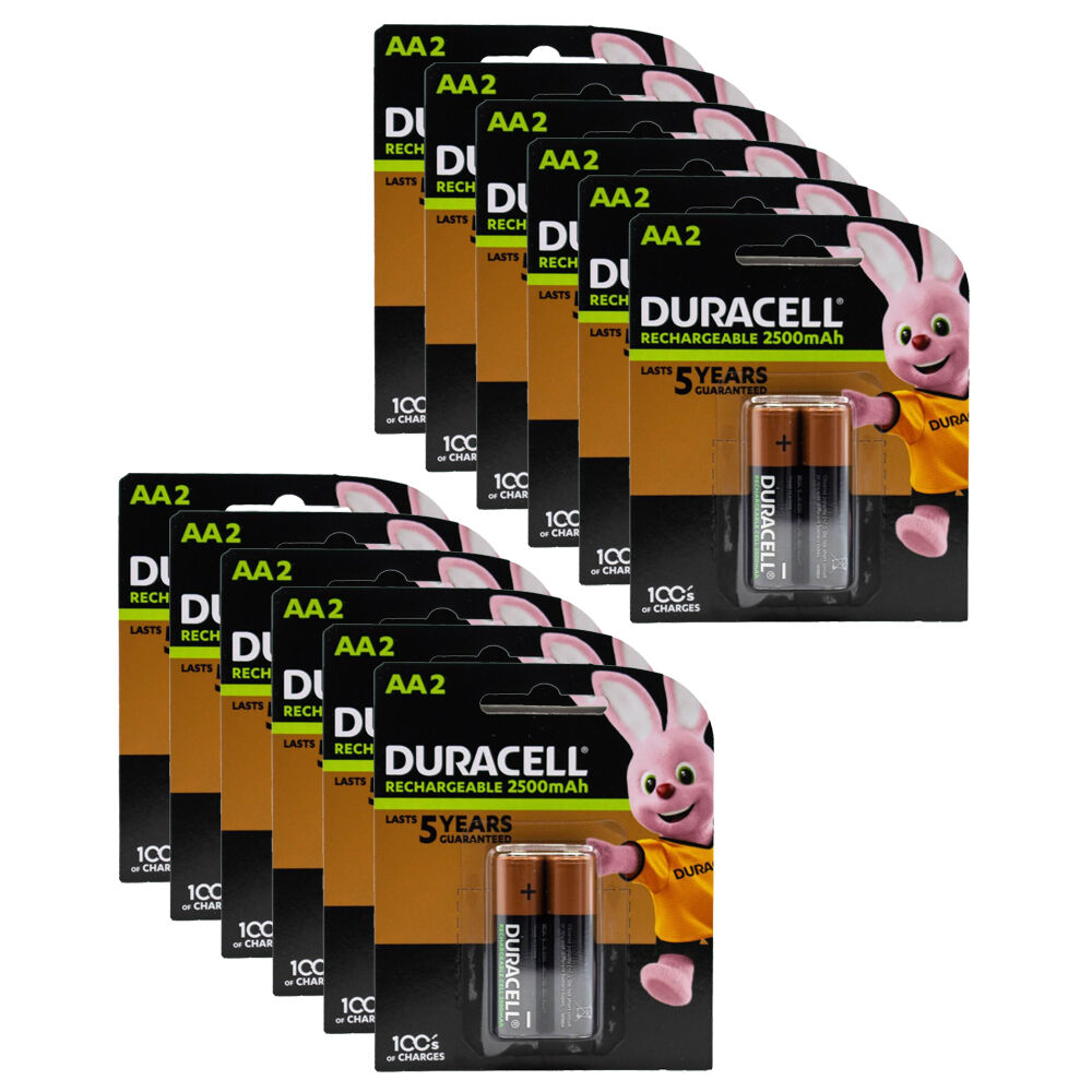Duracell 2pc Duracell AA Size Alkaline Battery Pack 2500mAh Rechargeable Batteries (12 Pack)
