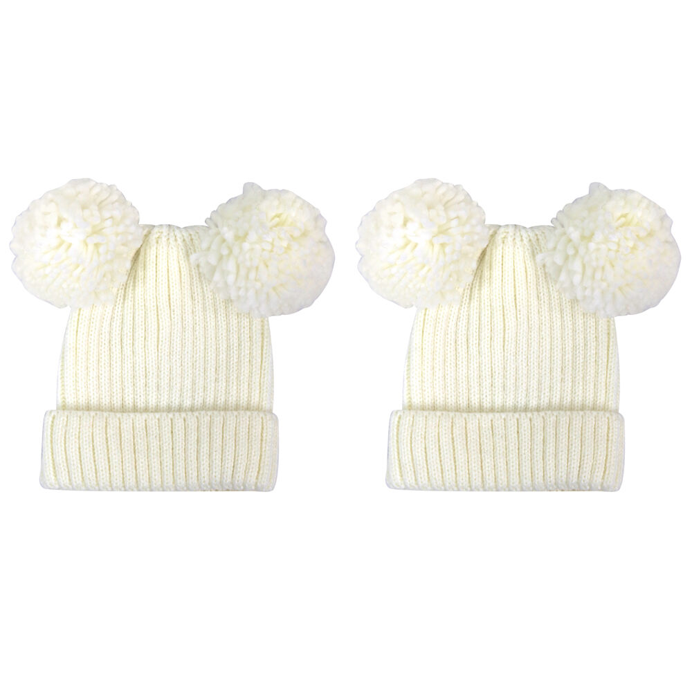 Foote Street Poppy Beanie For Toddlers Winter Cap - White - 8M-2Y (2 Pack)