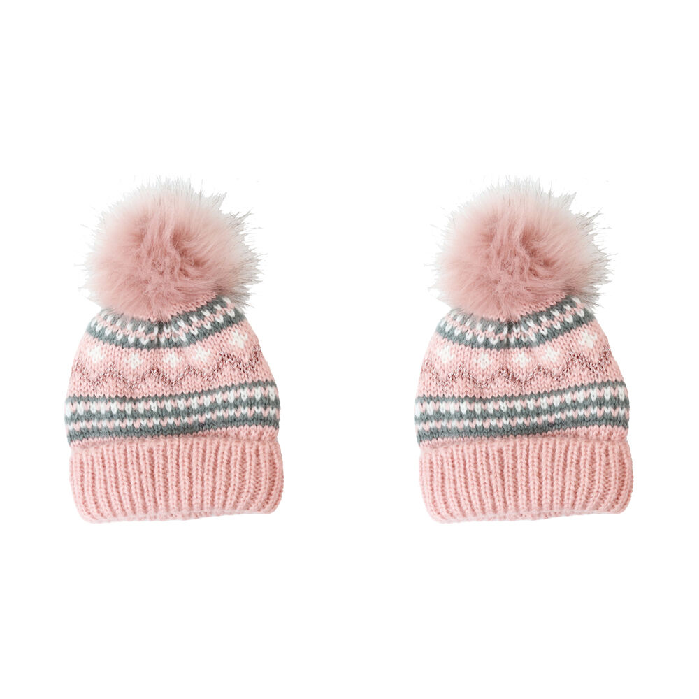 Foote Street Unisex Nordic Beanie Cosy For Kids S/M Dusty Pink 3Y-6Y (2 Pack)