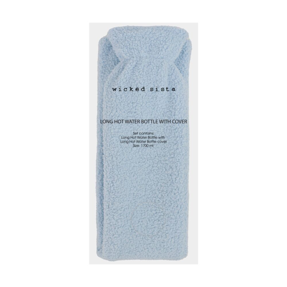 Wicked Sista Long Hot Water Bottle Textured With Cover - Light Blue