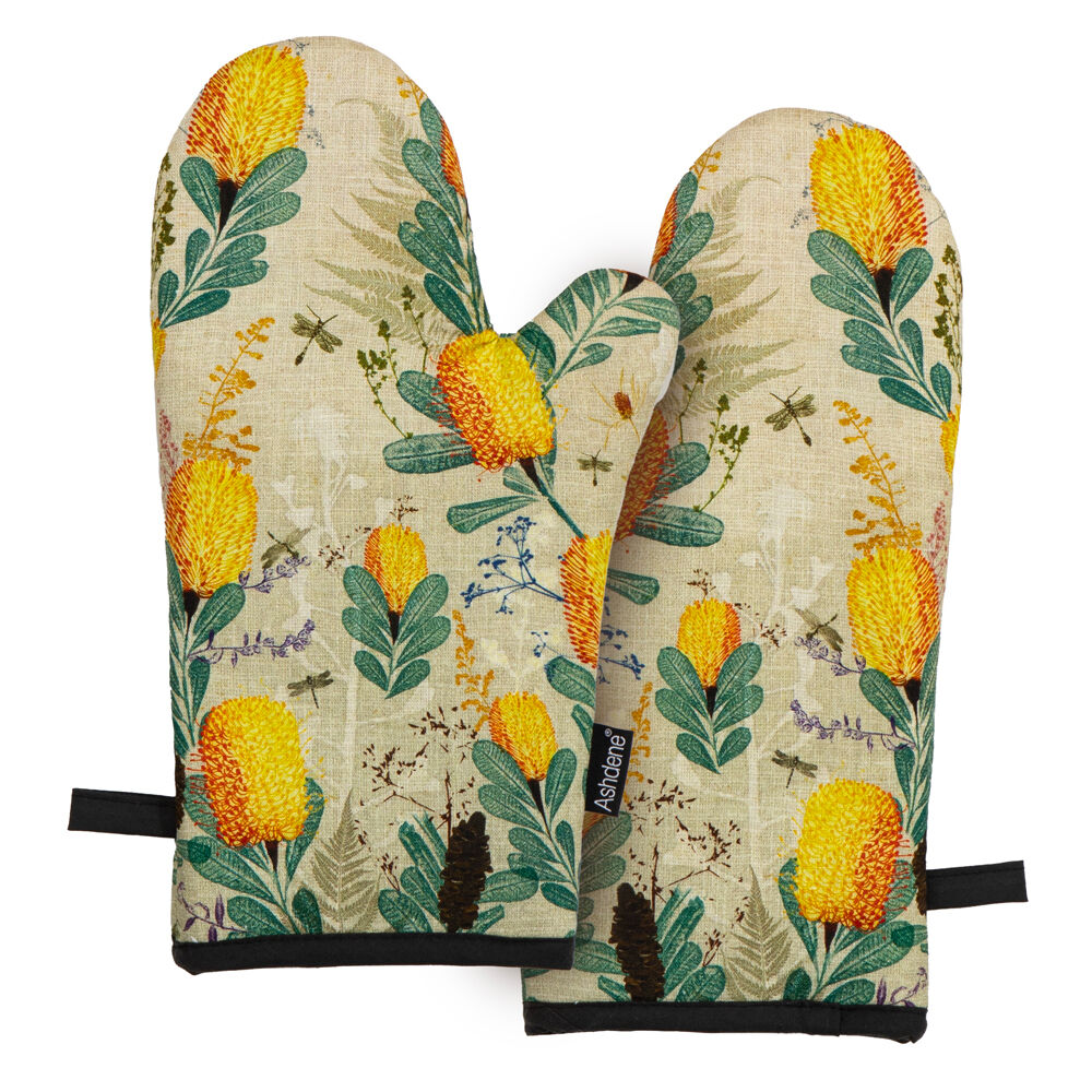 522315-2pc-ashdene-golden-banksia-oven-mitt-kitchen-cooking-18x32cm
