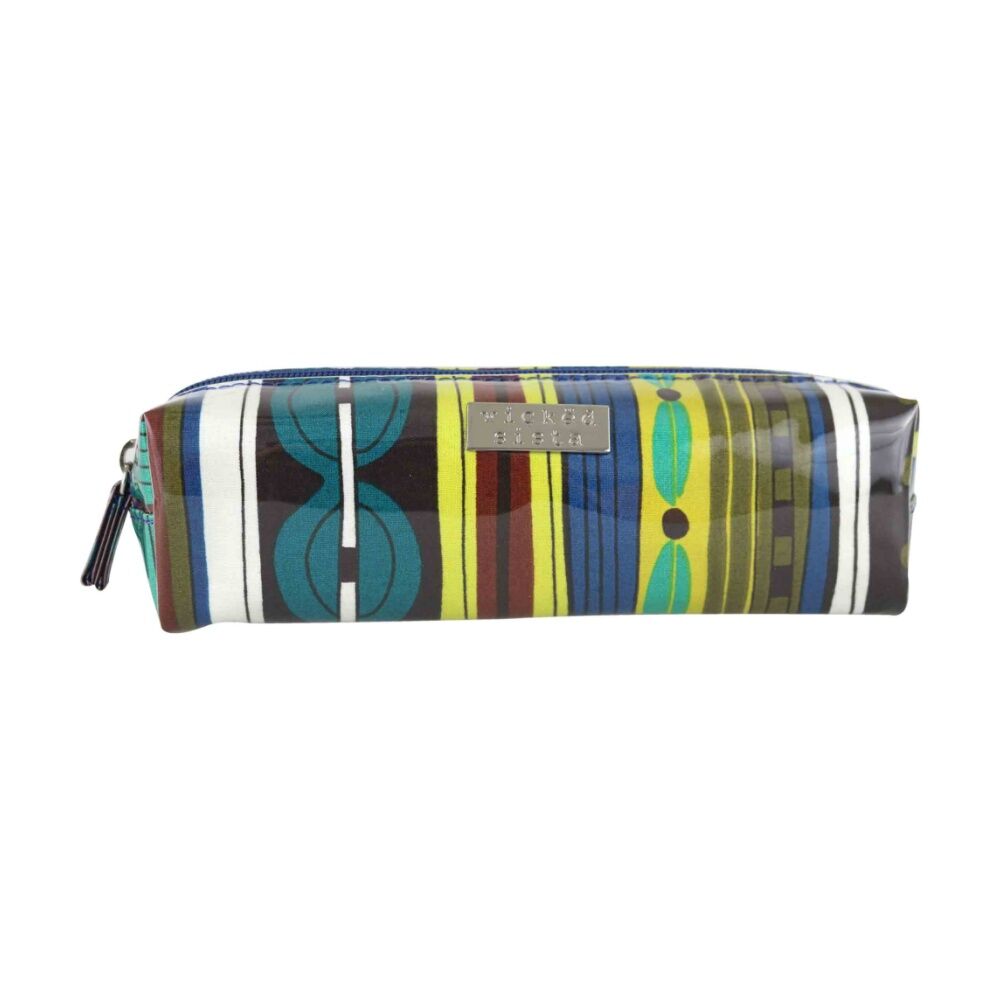 Wicked Sista Zesty Long Cosmetic Bag Stripe Waterproof - Green