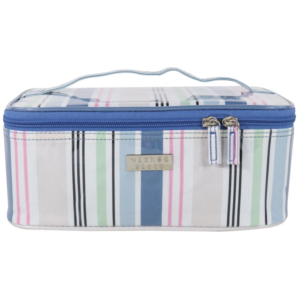 Wicked Sista Anderson Stripe Beauty Case Waterproof Makeup Bag Blue