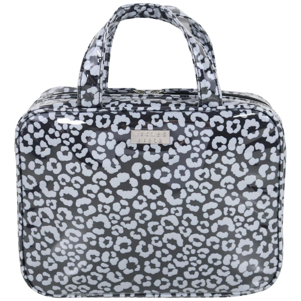 Wicked Sista Watercolour Leopard Fold Out Large Cosmetic Bag - Black/Grey