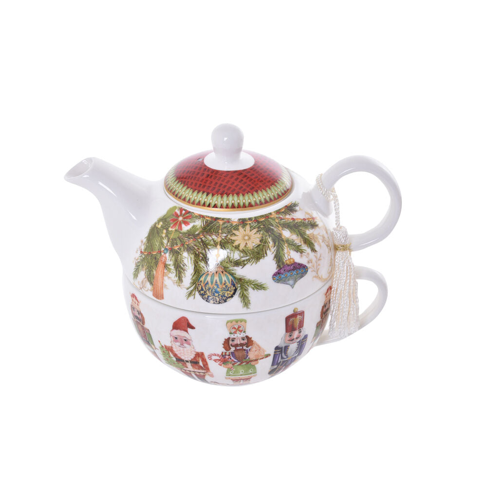 Gibson Gifts Nutcracker Christmas Bone China Tea Set For One w/ Teapot & Cup