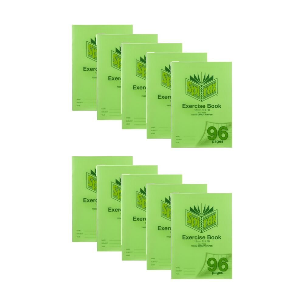 Spirax P119 A4 12mm Ruled Red Margin 70gsm Exercise Writing Book 96 Pages (10 Pack)