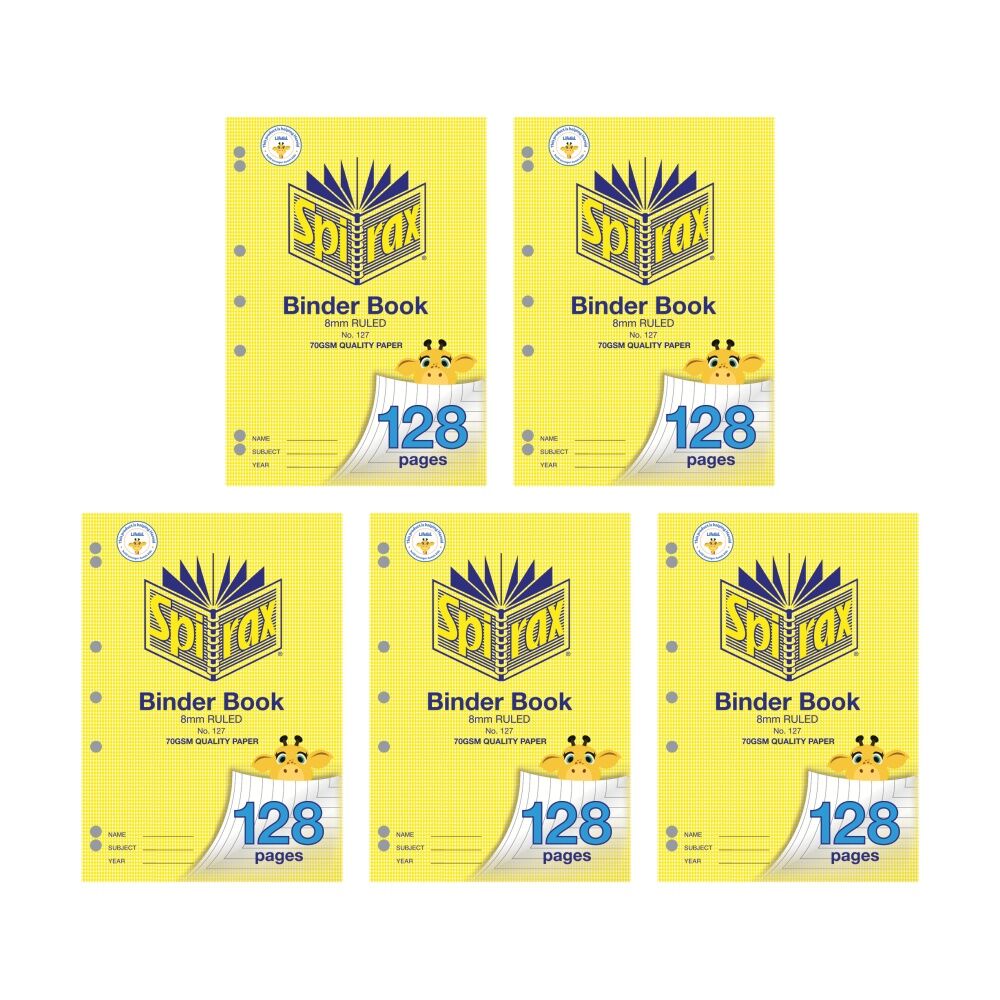 Spirax 127 A4 Binder 70gsm School Writing Notebook 128 Pages (5 Pack)