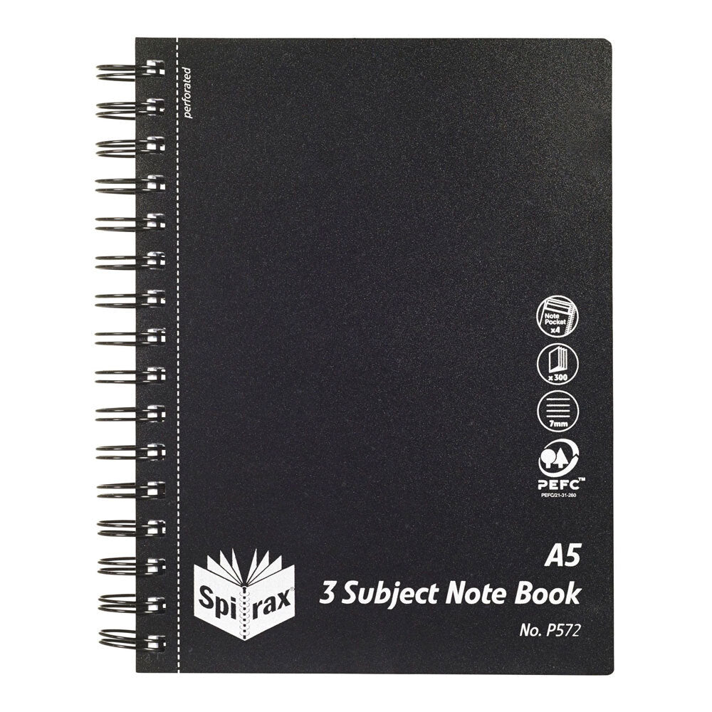 Spirax Black Cover A5 3 Subject 300 Pages Notebook Office/School Stationery (2 Pack) — image 2