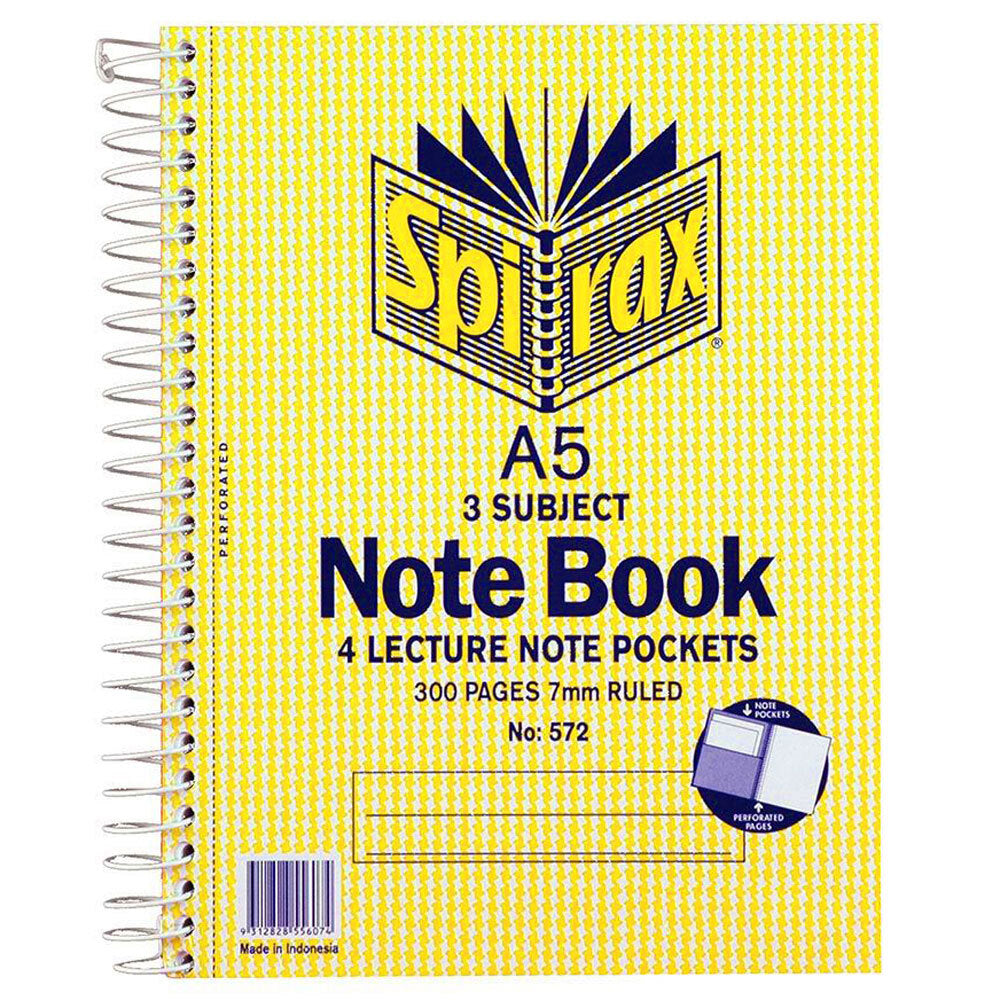 Spirax No.572 A5 3 Subject School/Uni 300 Pages Notebook 21cm w/ Note Pockets (2 Pack) — image 2