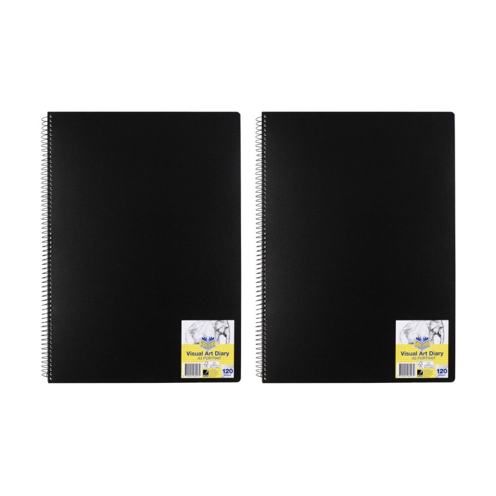 Spirax P703 PP A3 Wire Bound Visual Art Diary 120 Pages Black (2 Pack)