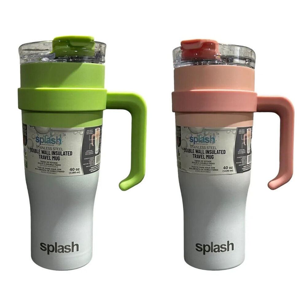 Splash Double Wall Insulated Travel Mug w/ Handle 1.2L Dual Colour Assorted (2 Pack)