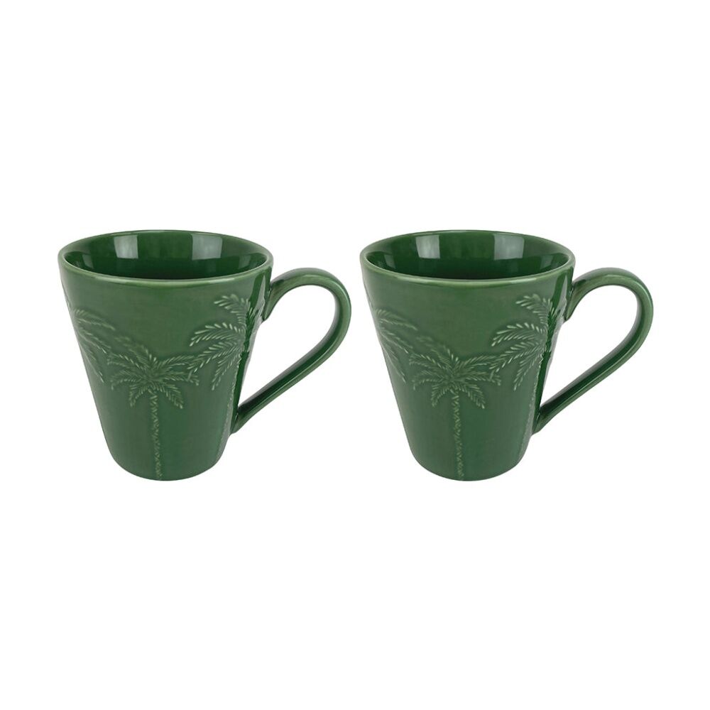 Annabel Trends Coconut Bay Coffee Tea Drinking Mug Set 350ml Green Palm (2 Pieces)